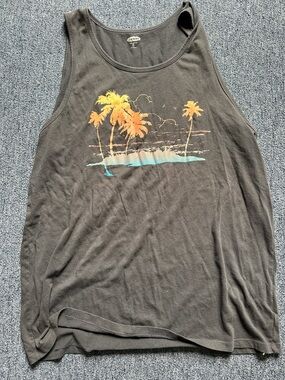 Old Navy Black Tank with Orange and Teal Palm Island Graphic